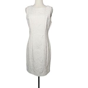 H&M White Floral Jacquard Sleeveless Sheath Dress Back Cutout Size 10